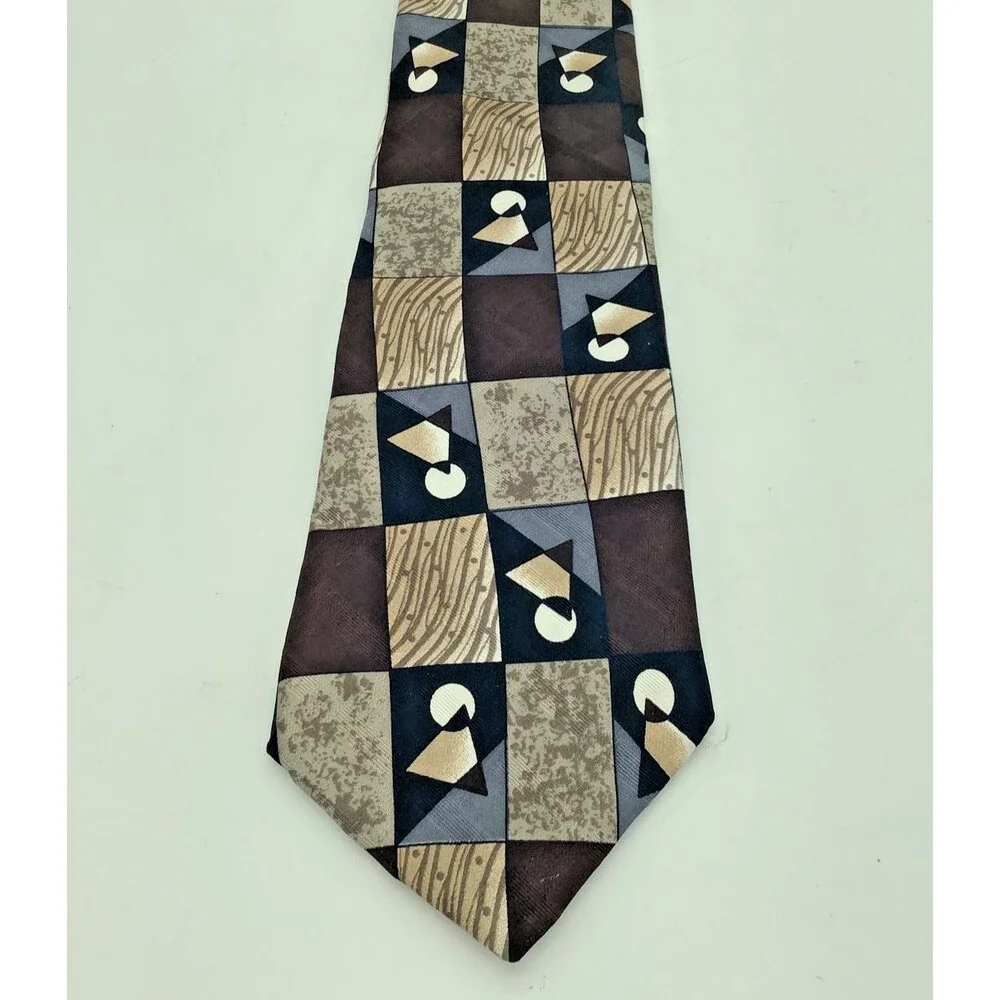 Torriani Abstract Necktie Vintage Fine Silk Art Deco Geometric  Burgundy Tan